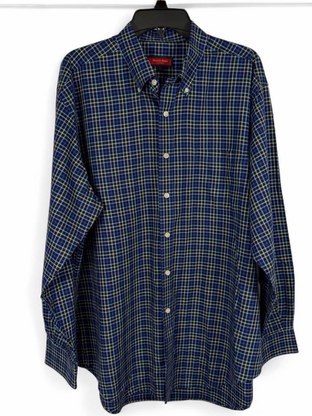 Austin Reed Men's Blue Plaid Button-Down Shirt XL